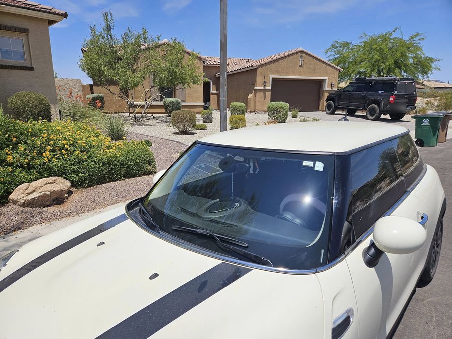 Mini Cooper with a brand new windshield installed, clean and clear